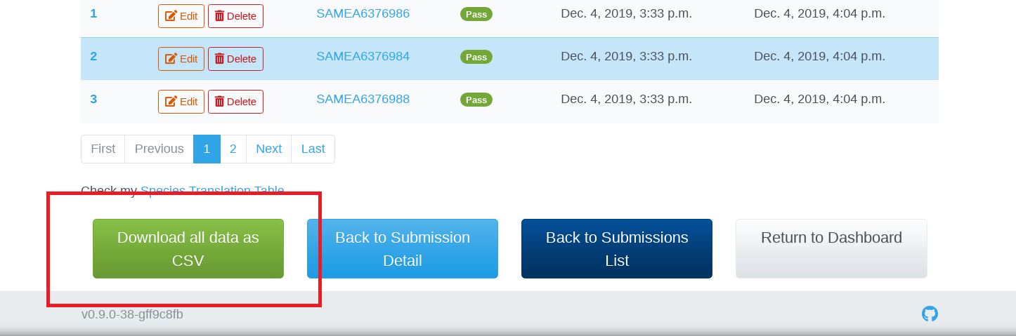 Export BioSamples ids